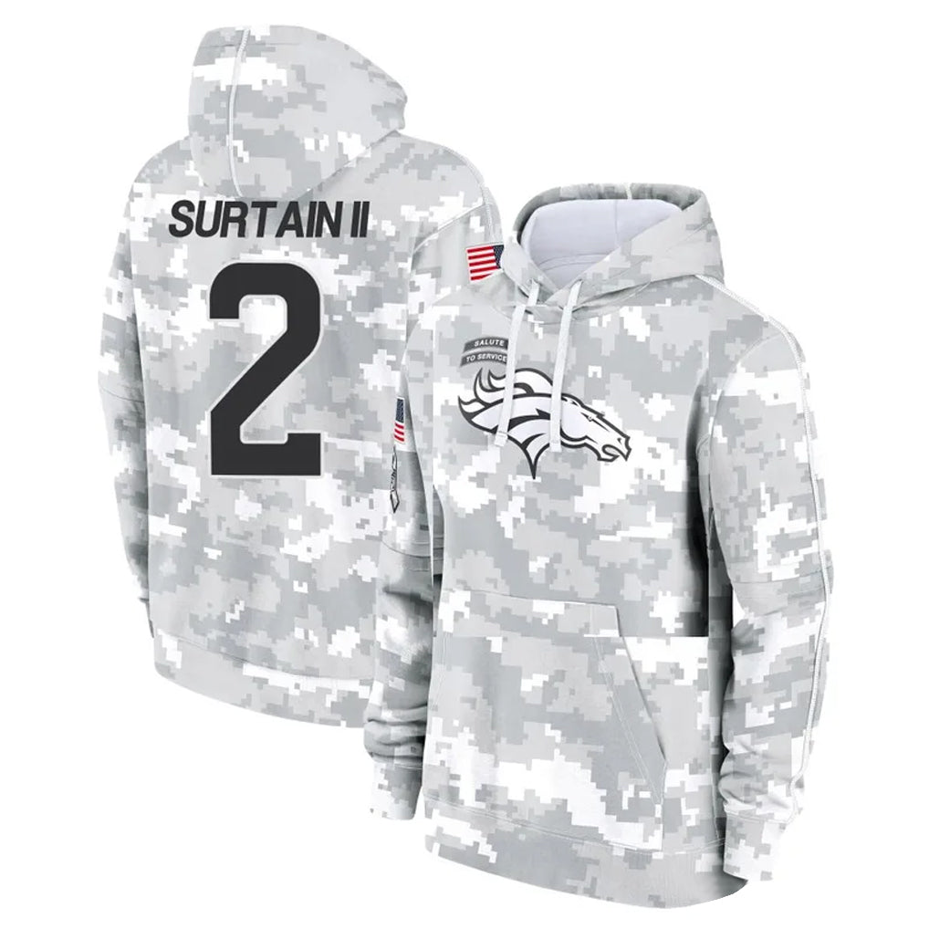 Fenge D.Broncos #2 Pat Surtain II Player Arctic Camo Salute to Service Hoodies Limited Game Stitched Jerseys