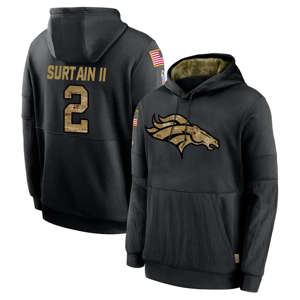 Fenge D.Broncos #2 Pat Surtain II Player Black Salute to Service Pullover Hoodies Limited Stitched Jerseys