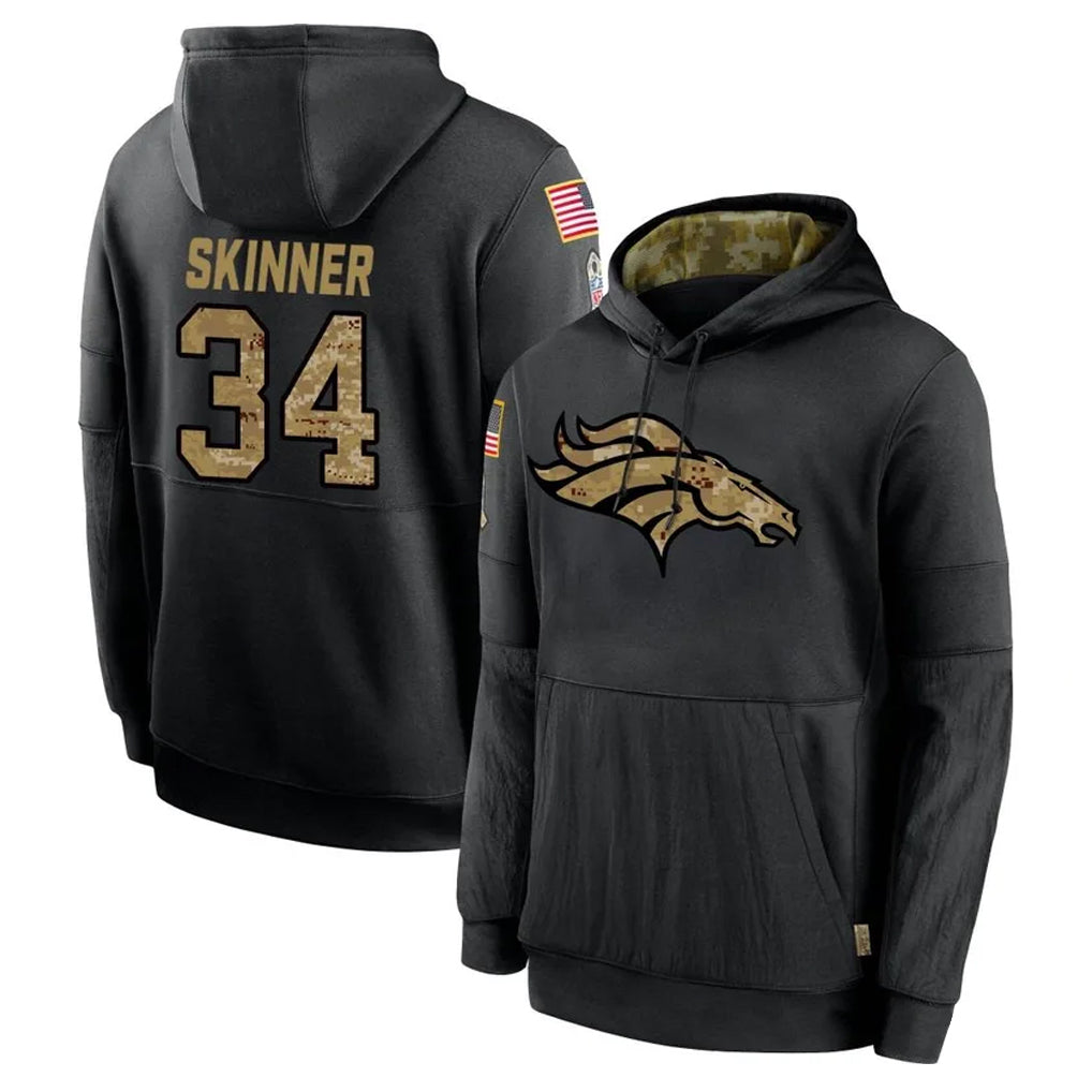 Fenge D.Broncos #34 JL Skinner Player Black Salute to Service Pullover Hoodies Limited Stitched Jerseys