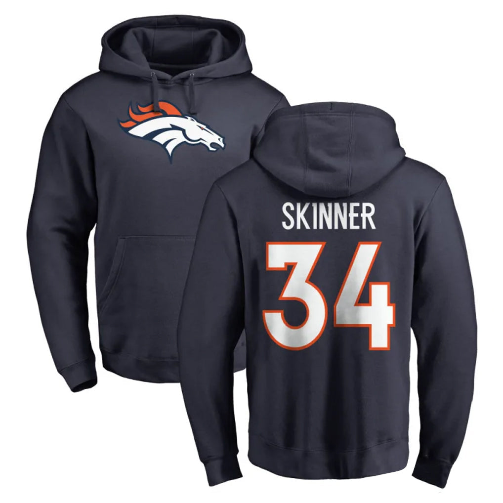Fenge D.Broncos #34 JL Skinner Player Navy Pullover Hoodie Limited Stitched Jerseys