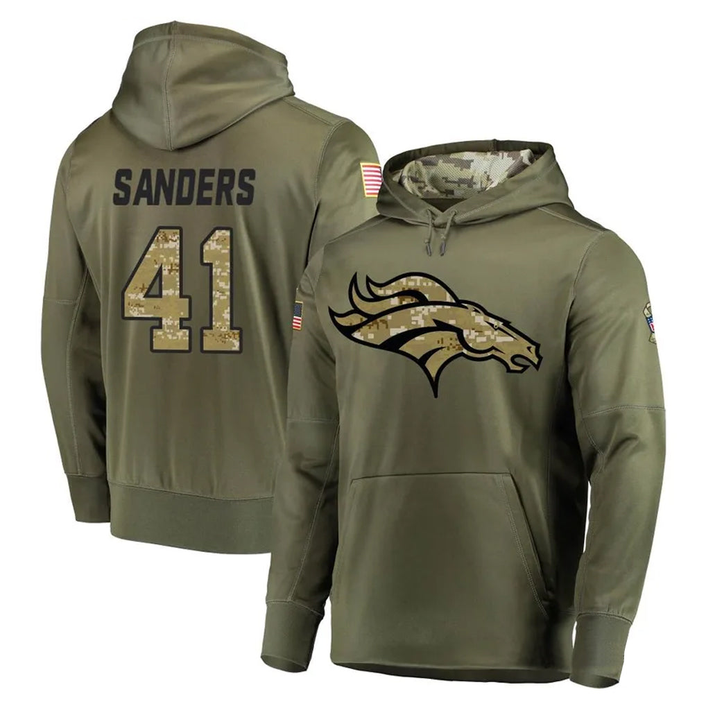 Fenge D.Broncos #41 Drew Sanders Player Olive Salute to Service Pullover Hoodies Home Game Stitched Jerseys