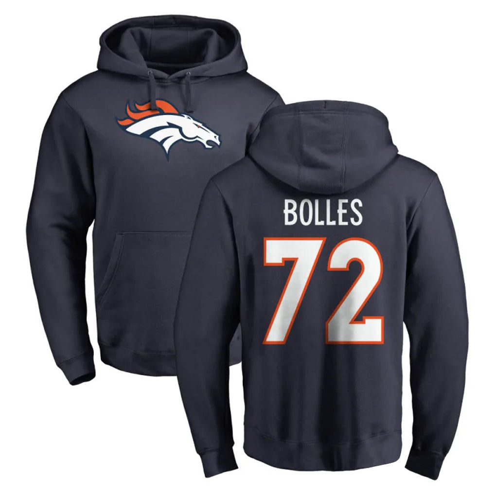 Fenge D.Broncos #72 Garett Bolles Player Navy Pullover Hoodie Limited Stitched Jerseys
