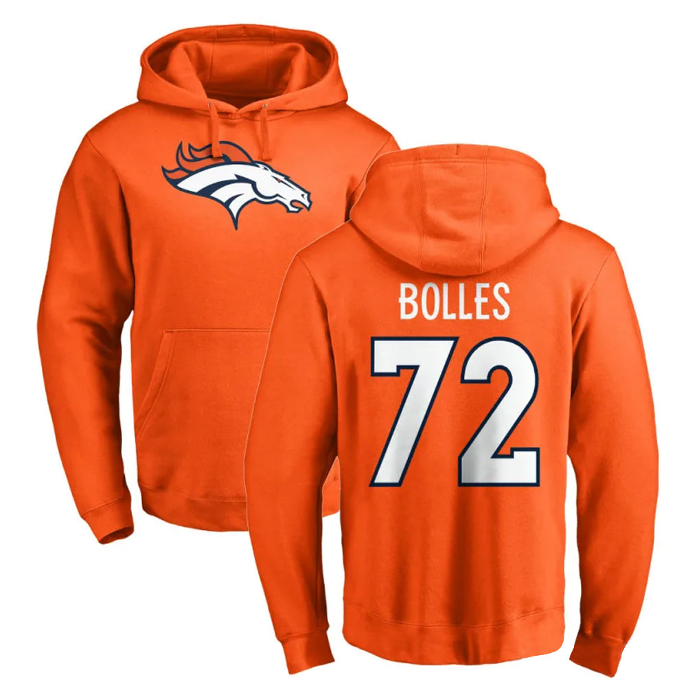 Fenge D.Broncos #72 Garett Bolles Player Orange Pullover Hoodie Limited Stitched Jerseys