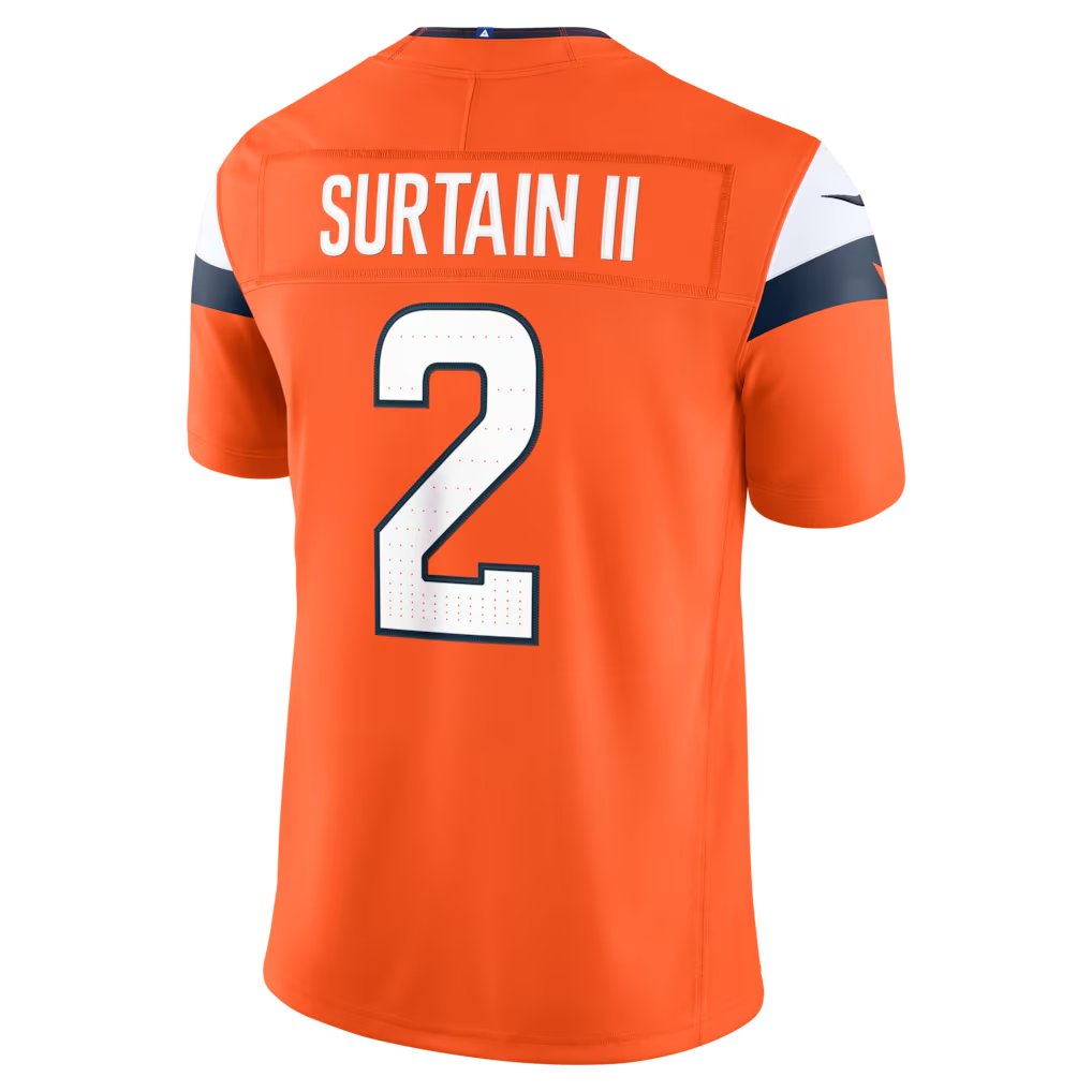 Fenge D.Broncos #2 Patrick Surtain II Orange Team Vapor F.U.S.E. Stitched Limited Jerseys