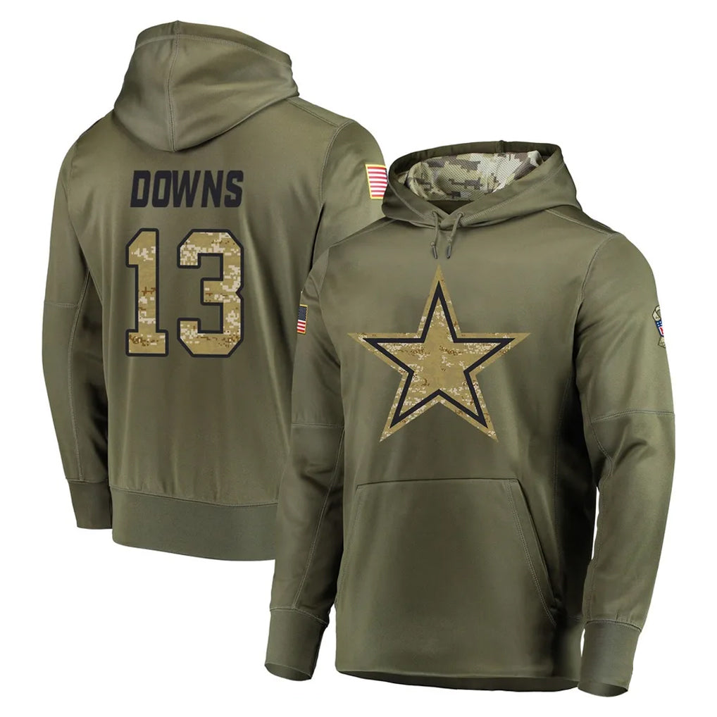 Fenge D.Cowboys #13 Caleb Downs Player Olive Salute to Service Pullover Hoodies Home Game Stitched Jerseys