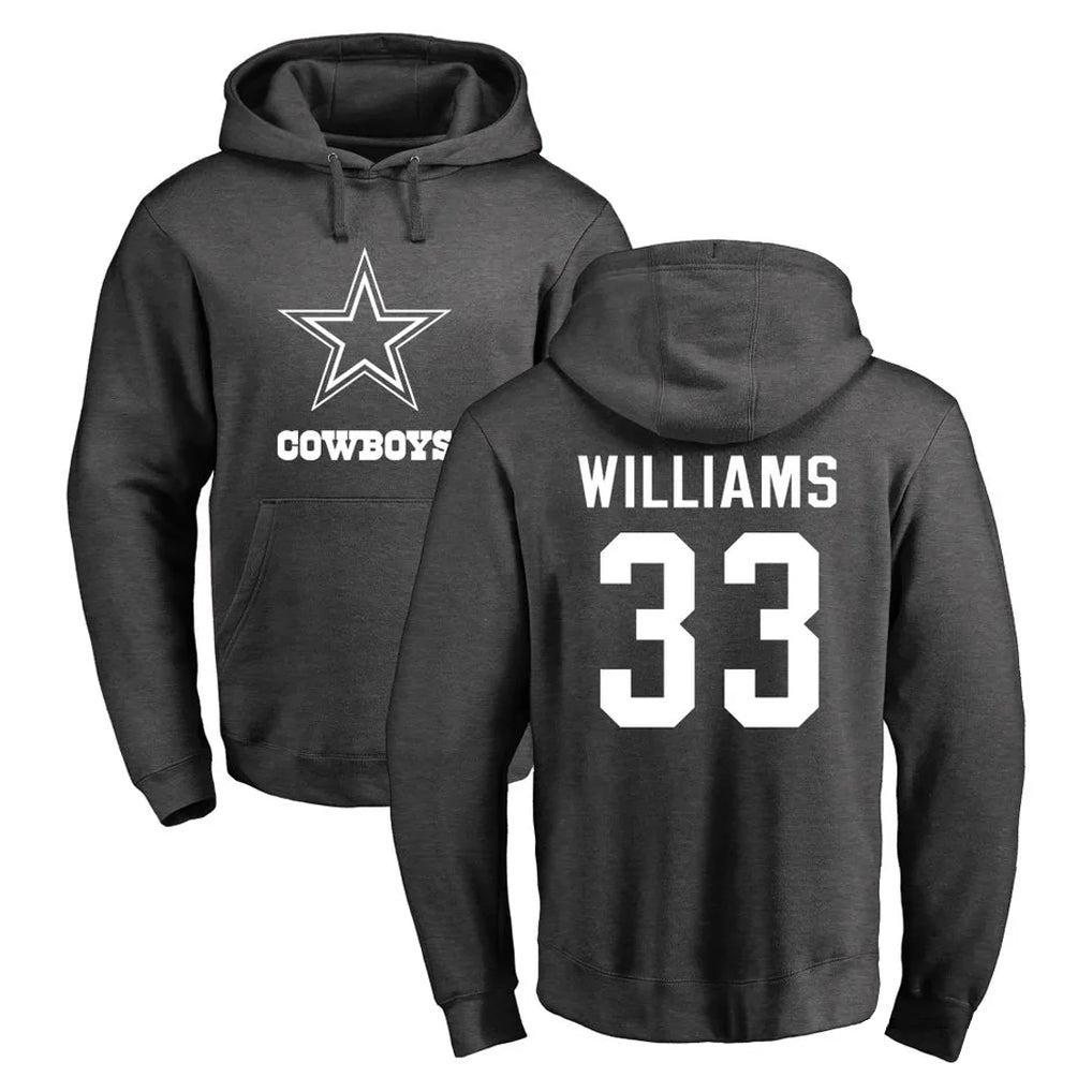 Fenge D.Cowboys #33 Javonte Williams Player Ash One Color Pullover Hoodie Limited Stitched Jerseys