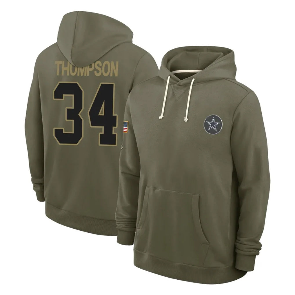 Fenge D.Cowboys #34 Jalen Thompson Player Olive Salute to Service Pullover Hoodies Limited Stitched Jerseys