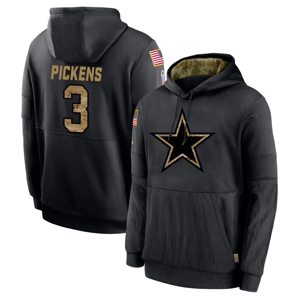 Fenge D.Cowboys #3 George Pickens Player Black Salute to Service Pullover Hoodies Limited Stitched Jerseys