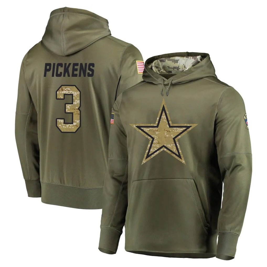 Fenge D.Cowboys #3 George Pickens Player Olive Salute to Service Pullover Hoodies Home Game Stitched Jerseys