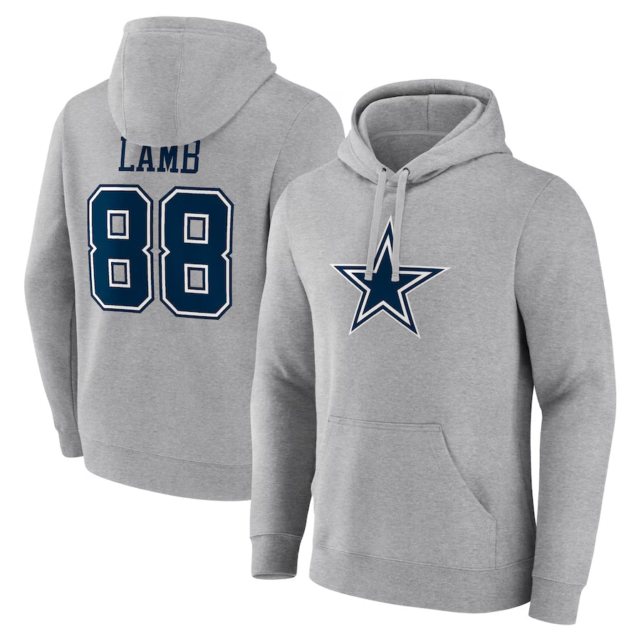 Fenge D.Cowboys #88 CeeDee Lamb Player Gray Icon Pullover Hoodie Game Stitched Jerseys