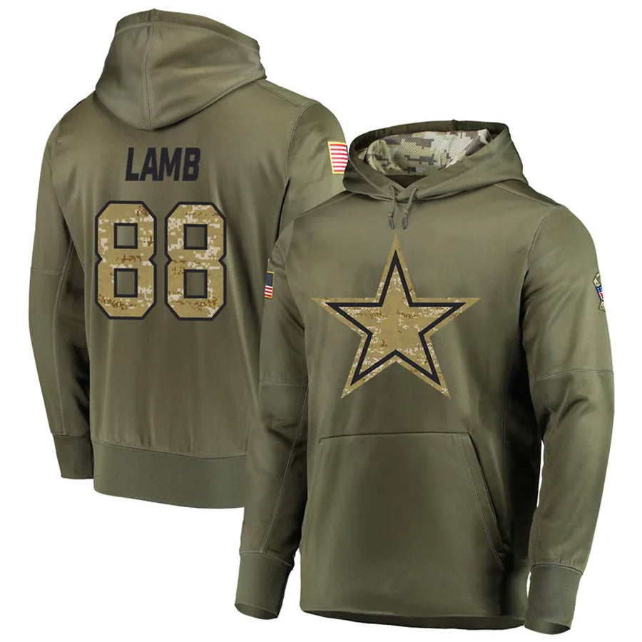 Fenge D.Cowboys #88 CeeDee Lamb Player Salute to Service Pullover Hoodie Game Stitched Jerseys