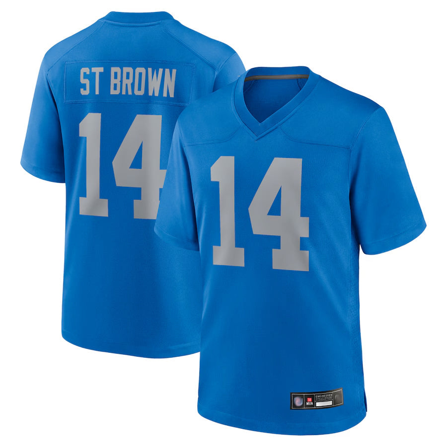 Fenge D.Lions Alternate Game Stitched Jerseys Throwback - Blue - #14 Amon-Ra St. Brown Player