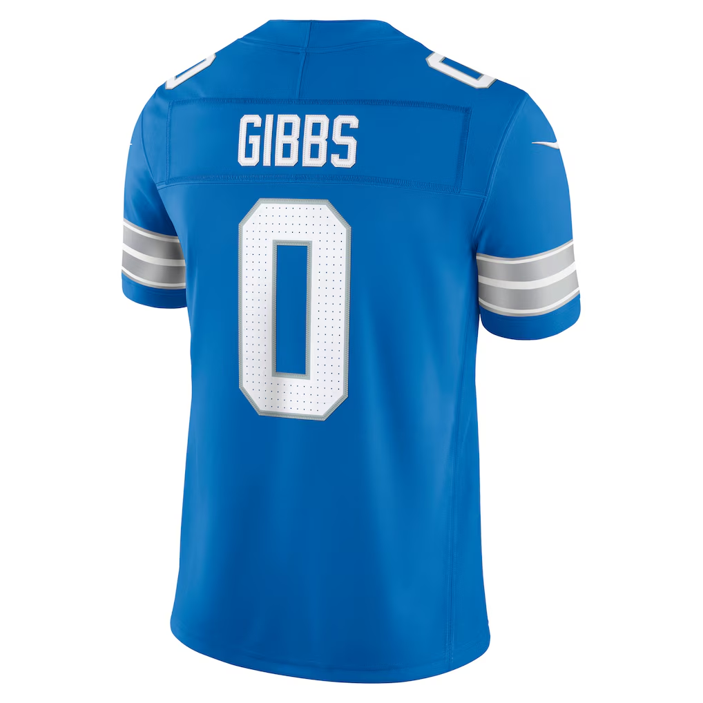 Fenge D.Lions #0 Jahmyr Gibbs Blue Team Vapor F.U.S.E. Stitched Limited Jerseys