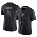 Fenge D.Lions #0 Jahmyr Gibbs Player Black REFLECTIVE Limited Stitched Jerseys