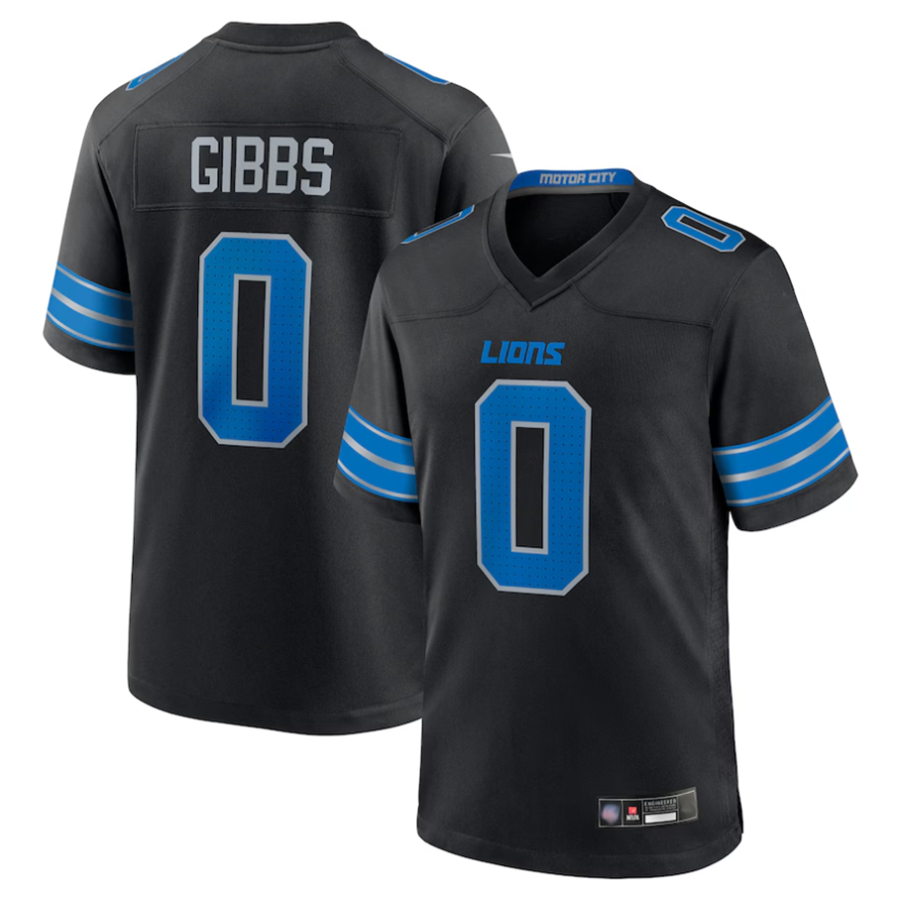 Fenge D.Lions #0 Jahmyr Gibbs Player Black Replica Game Stitched Jerseys