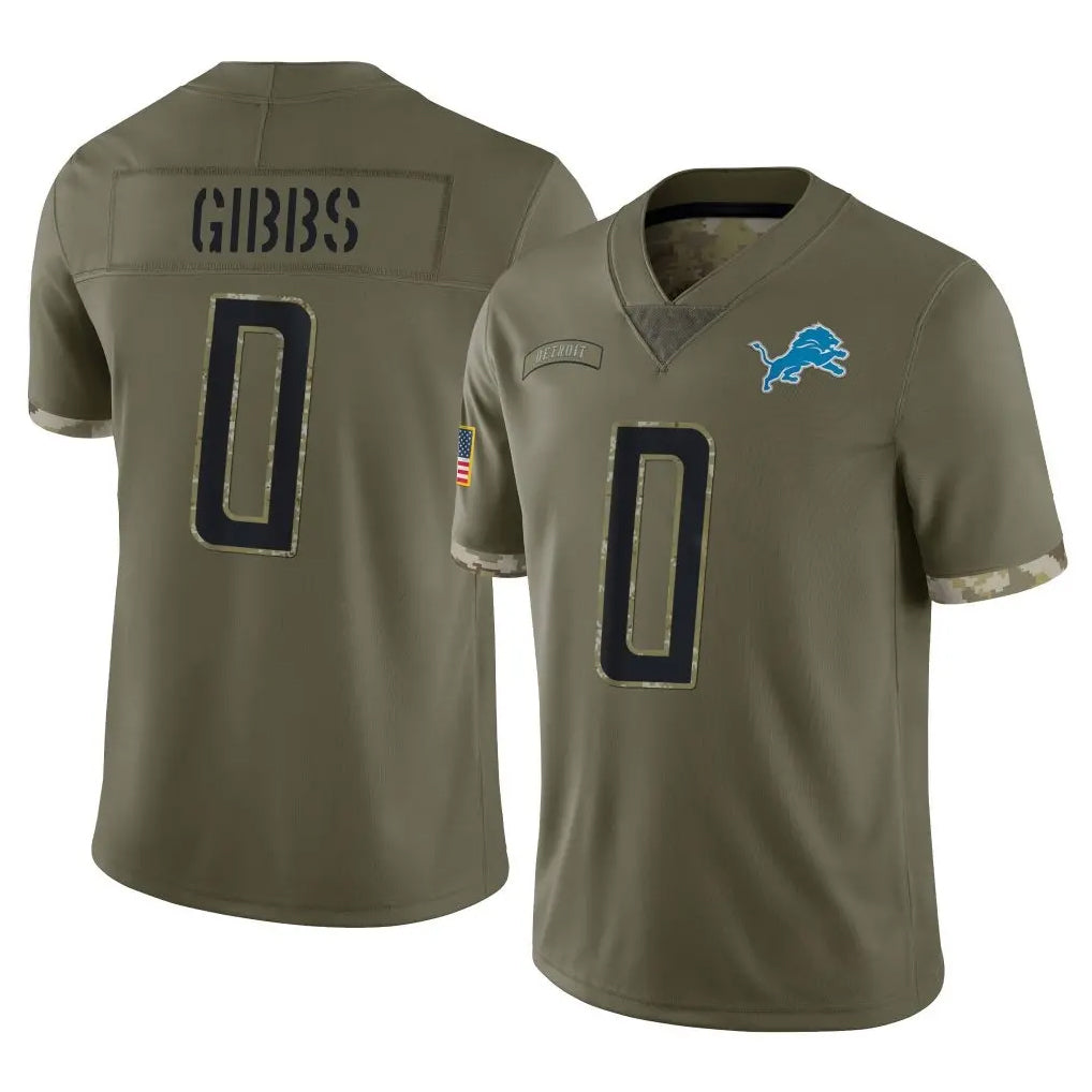 Fenge D.Lions #0 Jahmyr Gibbs Player Olive Salute To Service Limited Stitched Jerseys