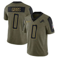 Fenge D.Lions #0 Jahmyr Gibbs Player Salute To Service Olive Stitched Jerseys