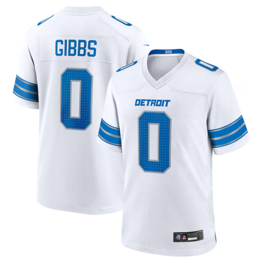 Fenge D.Lions #0 Jahmyr Gibbs Player White Replica Game Stitched Jerseys