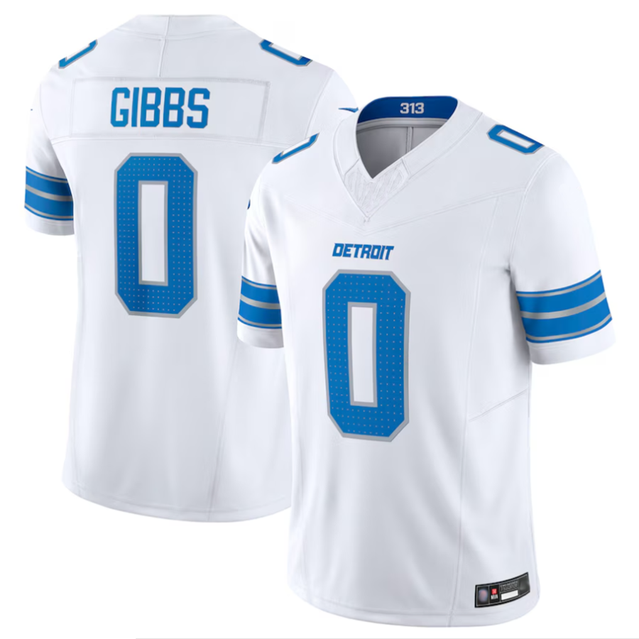 Fenge D.Lions #0 Jahmyr Gibbs Player White Vapor F.U.S.E. Limited Replica Stitched Jerseys