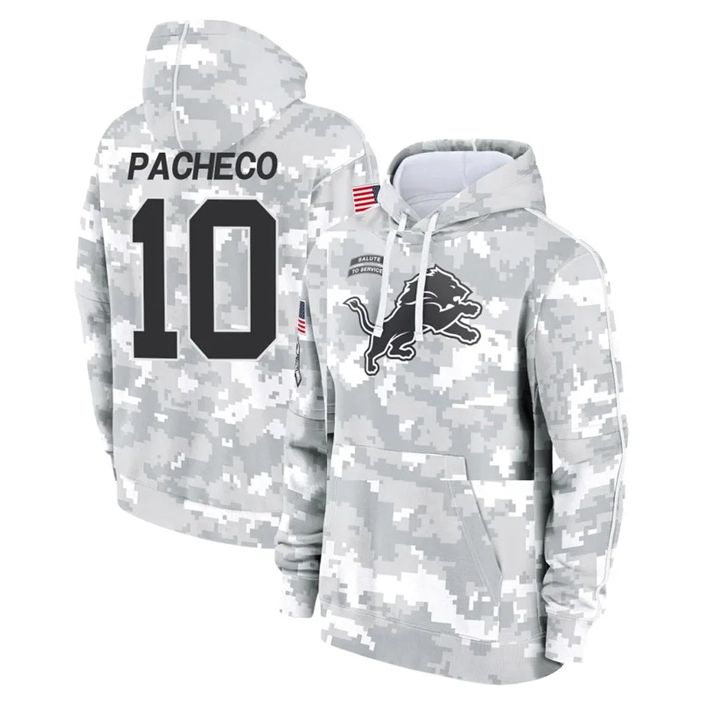 Fenge D.Lions #10 Isiah Pacheco Player Arctic Camo Salute to Service Hoodies Limited Game Stitched Jerseys