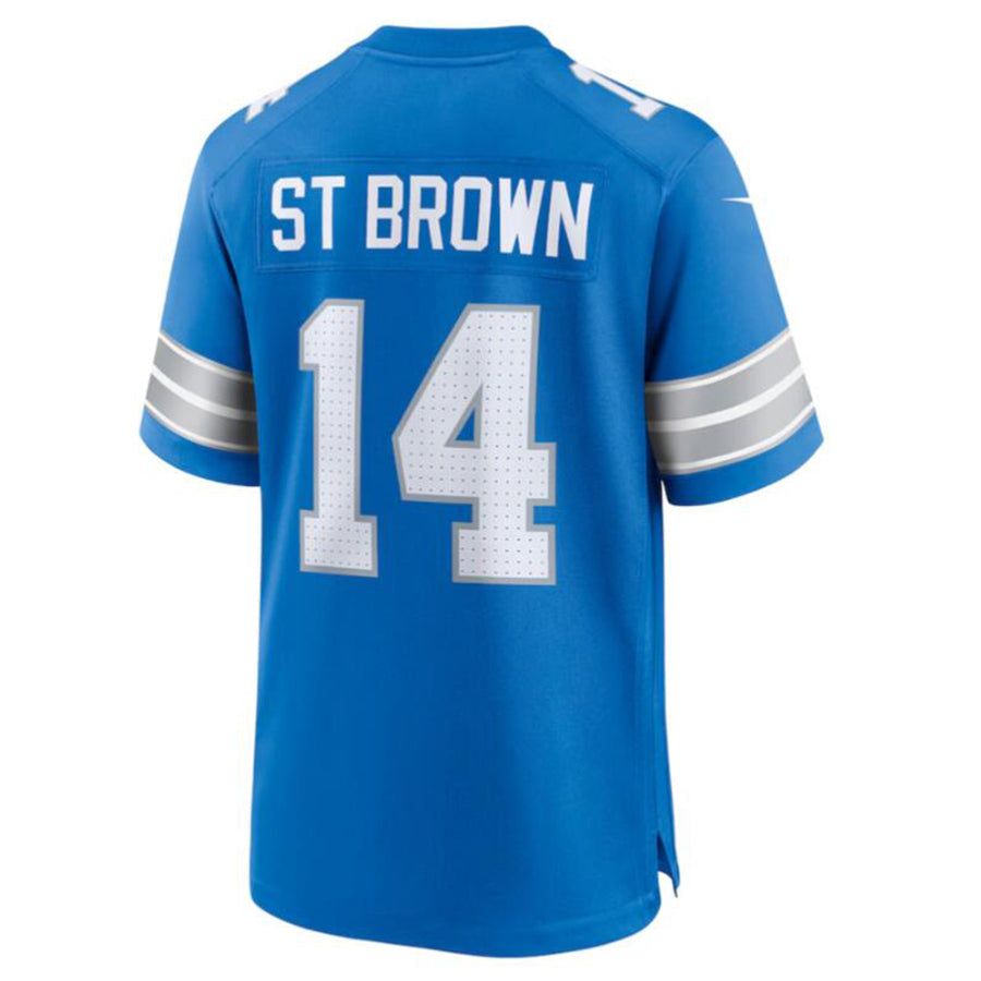 Fenge D.Lions #14 Amon-Ra St. Brown Blue Game Jersey American Stitched Jersey