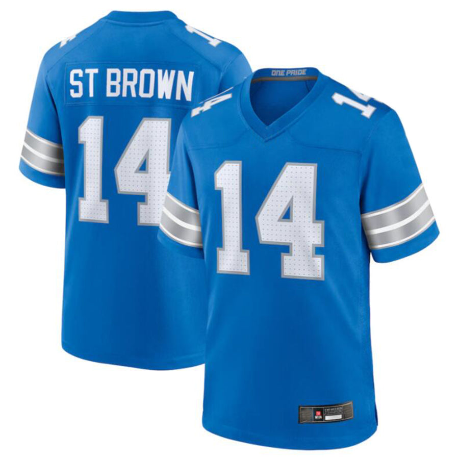 Fenge D.Lions #14 Amon-Ra St. Brown Blue Game Jersey American Stitched Jerseys