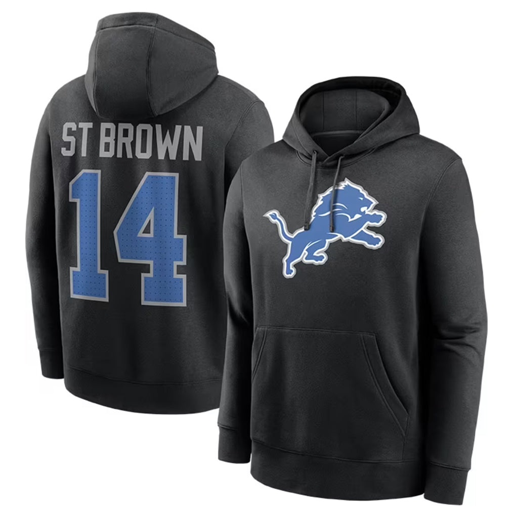 Fenge D.Lions #14 Amon-Ra St. Brown Player Black Pullover Hoodies Limited Game Stitched Jerseys