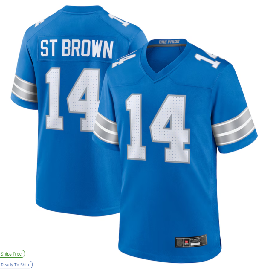 Fenge D.Lions #14 Amon-Ra St. Brown Player Blue Game Stitched Jerseys