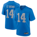 Fenge D.Lions #14 Amon-Ra St. Brown Player Blue Game Replica Stitched Jerseys