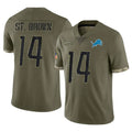 Fenge D.Lions #14 Amon-Ra St. Brown Player Salute To Service Limited Olive Stitched Jerseys