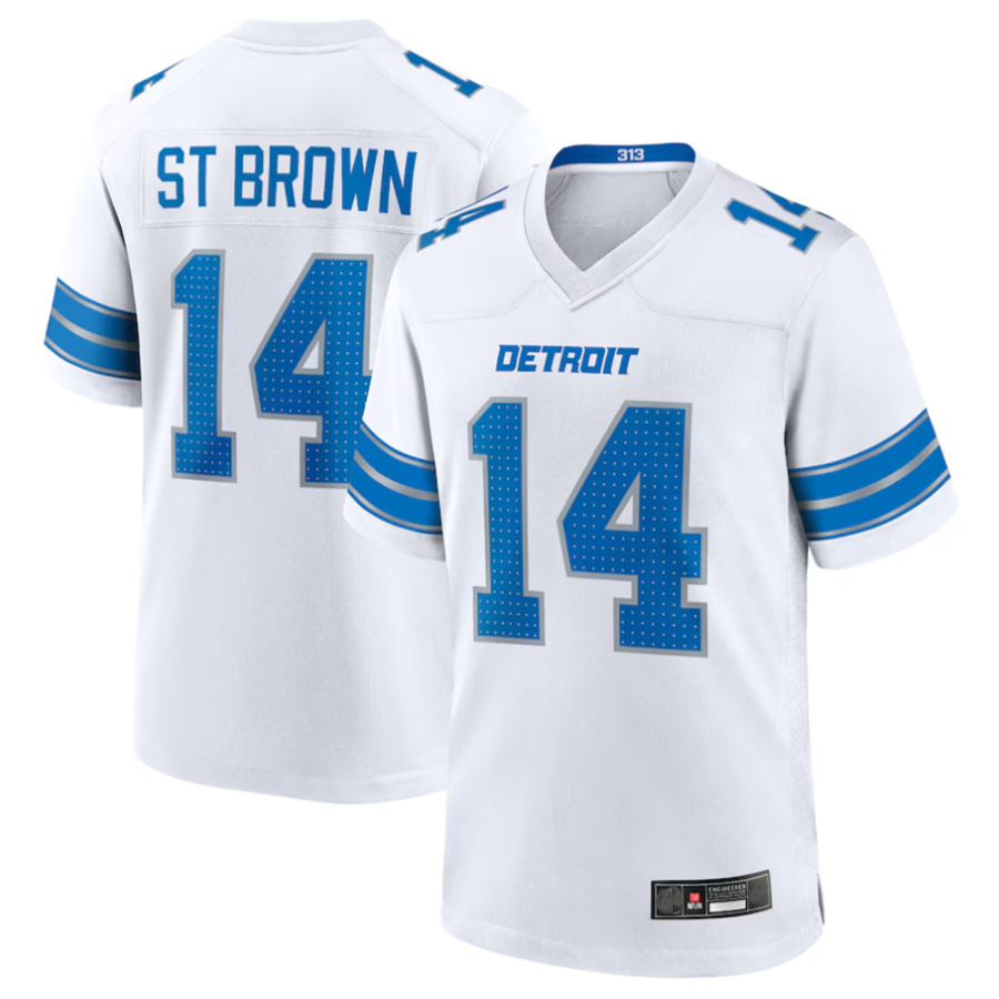Fenge D.Lions #14 Amon-Ra St. Brown Player White Game Stitched Jerseys