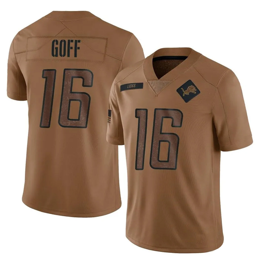 Fenge D.Lions #16 Jared Goff Player Brown Salute To Service Limited Stitched Jerseys