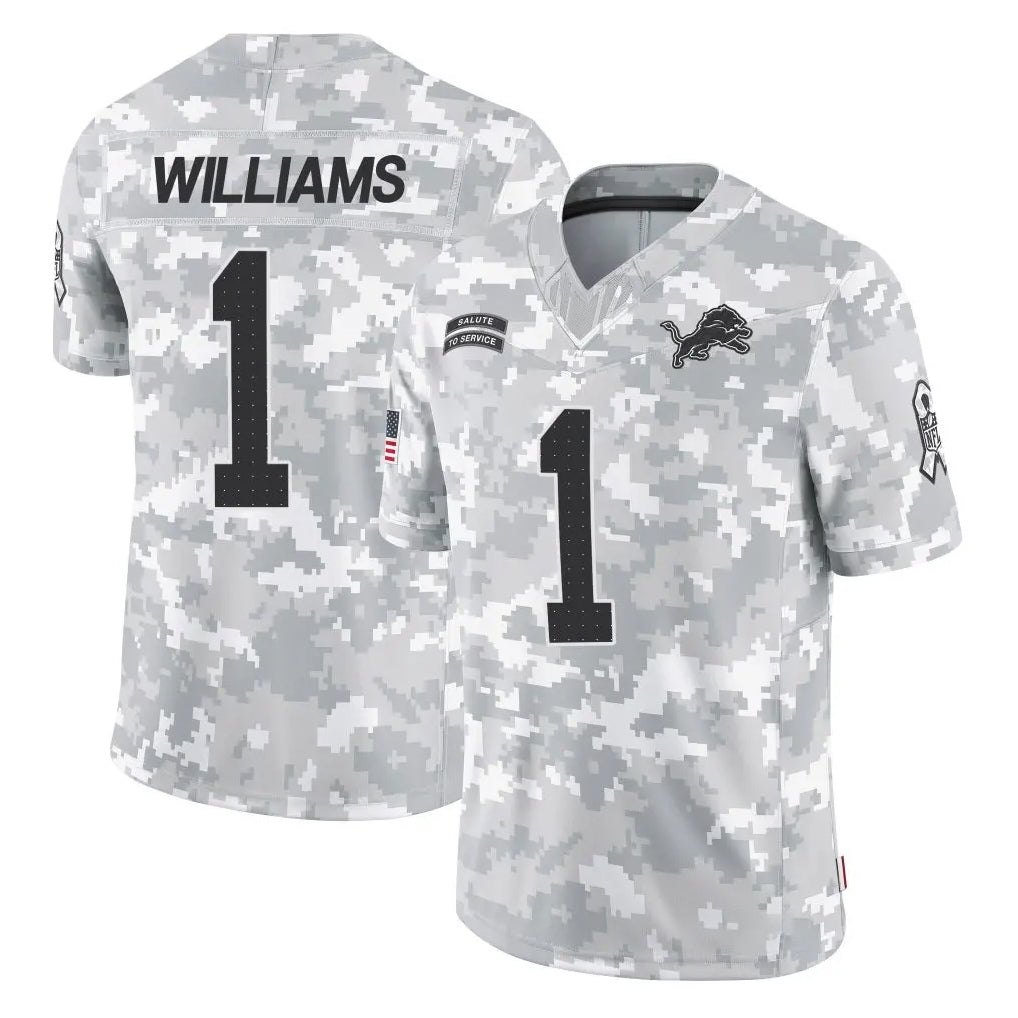 Fenge D.Lions #1 Jameson Williams Player Arctic Camo Salute To Service Limited Stitched Jerseys