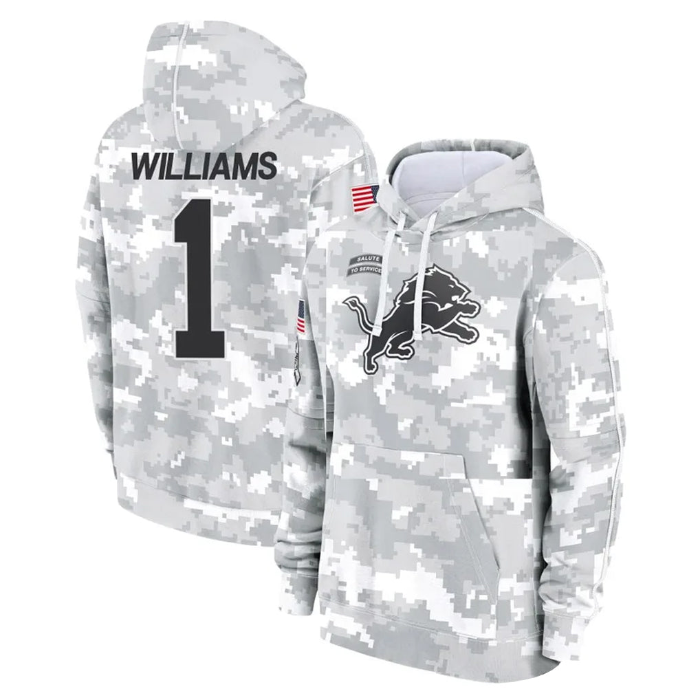 Fenge D.Lions #1 Jameson Williams Player Arctic Camo Salute to Service Hoodies Limited Game Stitched Jerseys