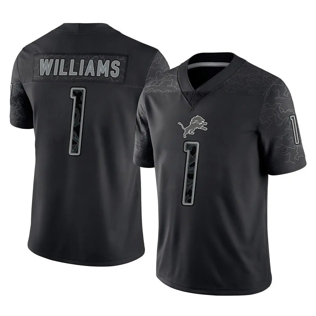 Fenge D.Lions #1 Jameson Williams Player Black Reflective Limited Home Game Stitched Jerseys