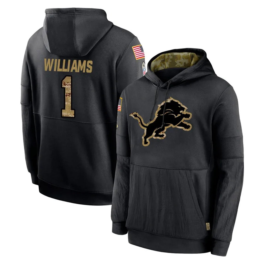 Fenge D.Lions #1 Jameson Williams Player Black Salute to Service Hoodies Limited Game Stitched Jerseys