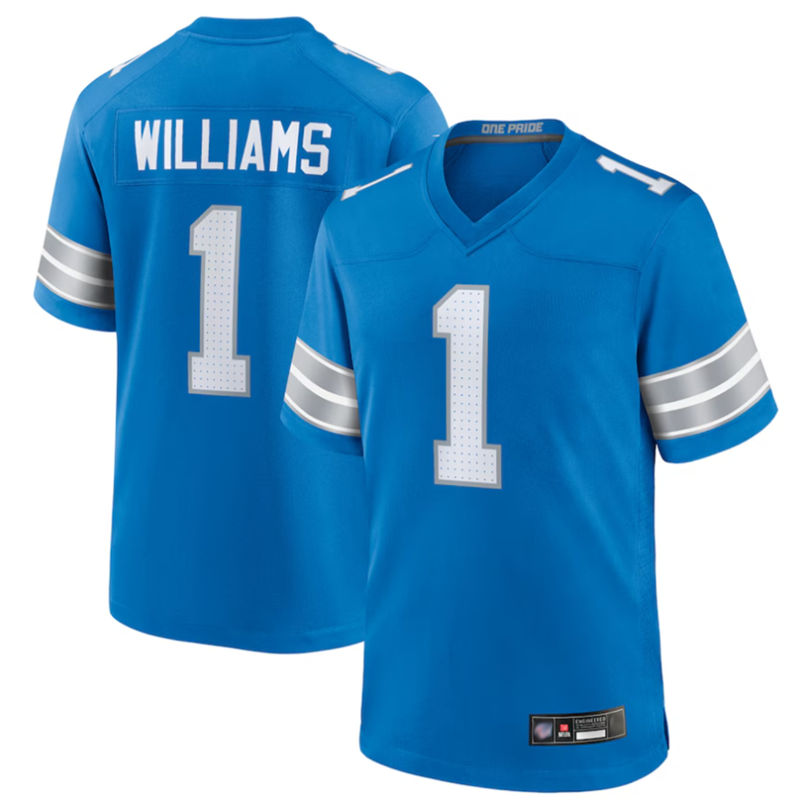 Fenge D.Lions #1 Jameson Williams Player Blue Replica Game Stitched Jerseys