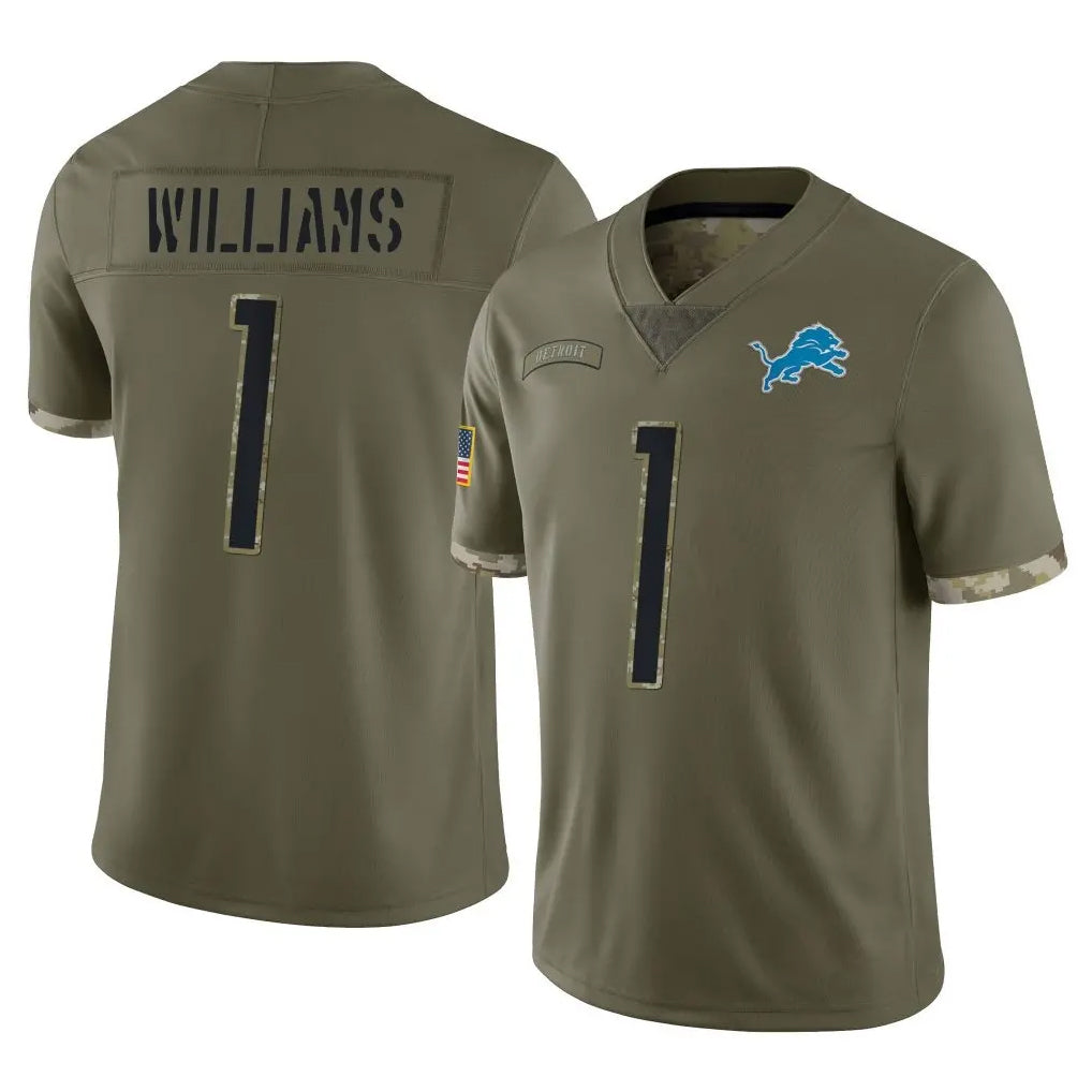 Fenge D.Lions #1 Jameson Williams Player Olive Salute To Service Limited Stitched Jerseys