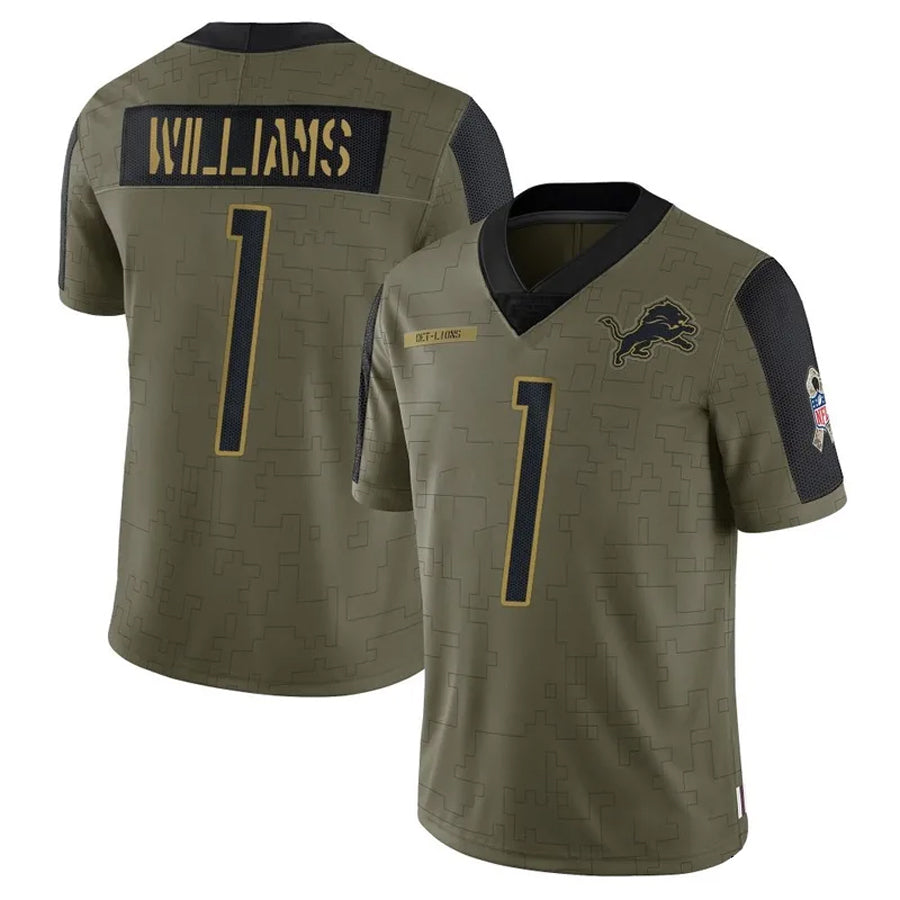 Fenge D.Lions #1 Jameson Williams Player White Home Game Stitched Jerseys