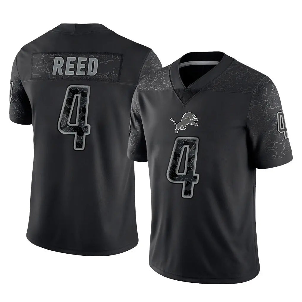 Fenge D.Lions #4 D.J. Reed Player Black Reflective Limited Home Game Stitched Jerseys