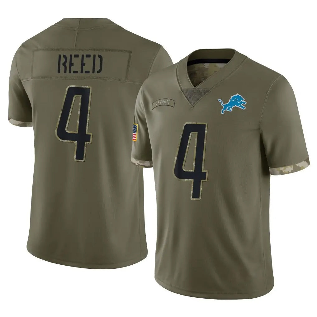 Fenge D.Lions #4 D.J. Reed Player Olive Salute To Service Limited Stitched Jerseys