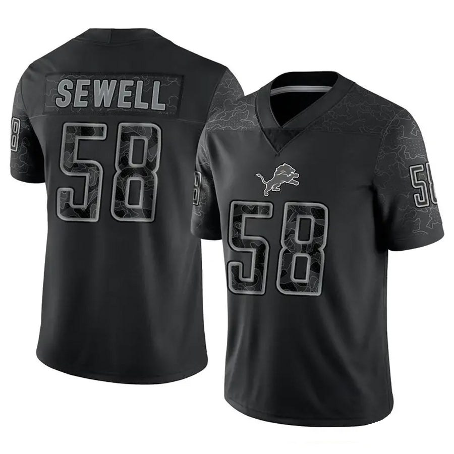 Fenge D.Lions #58 Penei Sewell Player Black REFLECTIVE Limited Stitched Jerseys