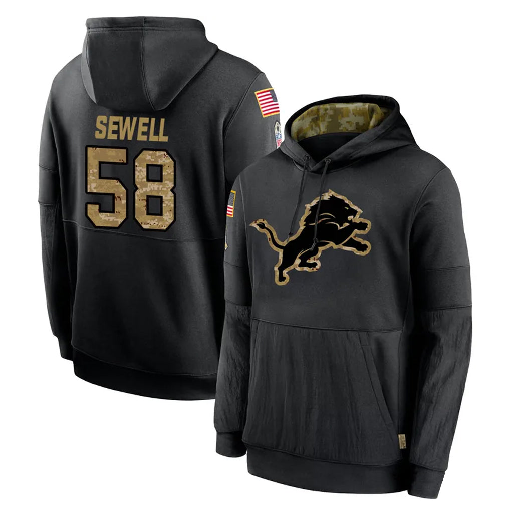 Fenge D.Lions #58 Penei Sewell Player Black Salute to Service Hoodies Limited Game Stitched Jerseys