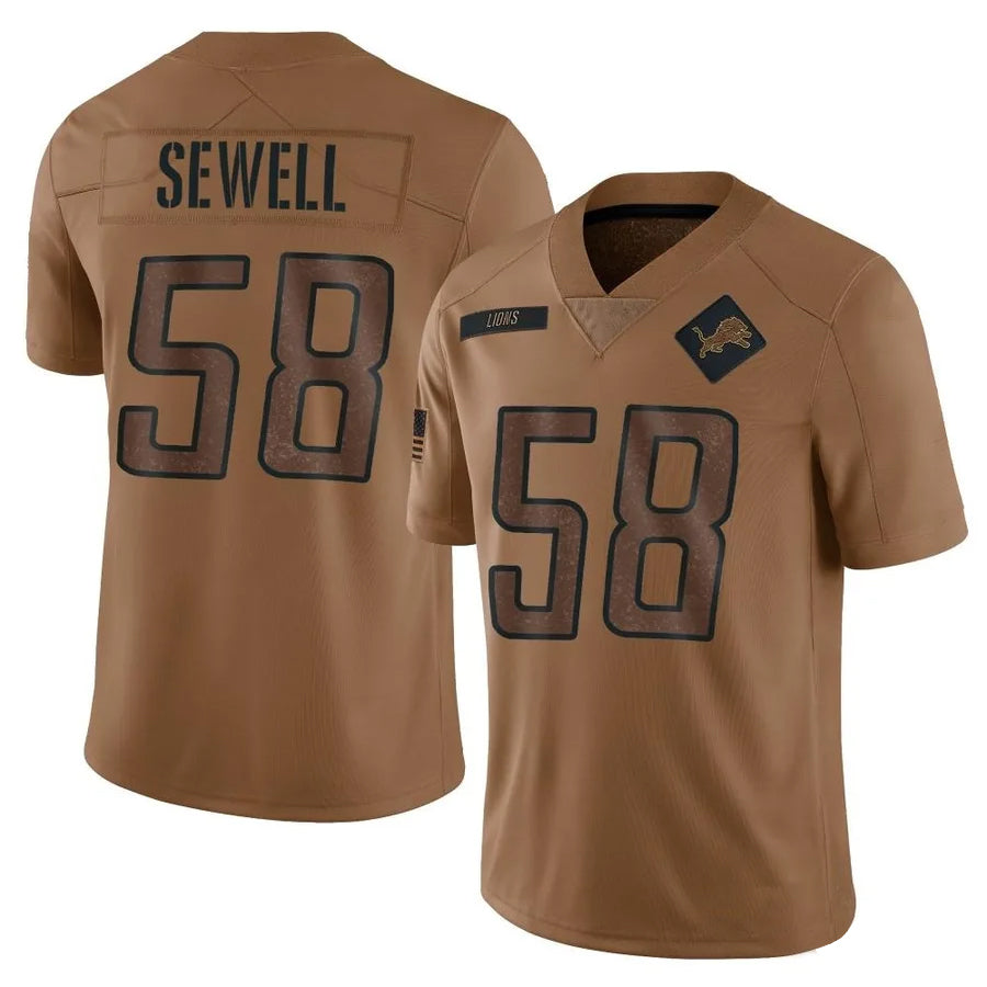 Fenge D.Lions #58 Penei Sewell Player Brown Salute To Service Limited Stitched Jerseys