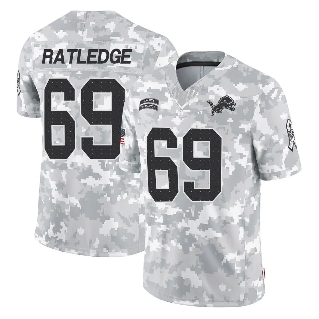 Fenge D.Lions #69 Tate Ratledge Player Arctic Camo Salute To Service Limited Stitched Jerseys