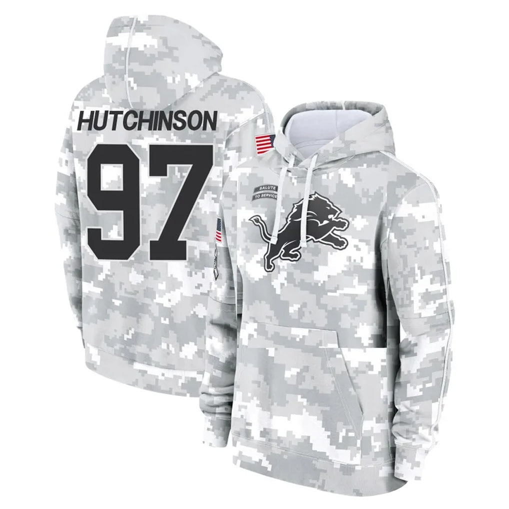 Fenge D.Lions #97 Aidan Hutchinson Player Arctic Camo Salute to Service Hoodies Limited Game Stitched Jerseys