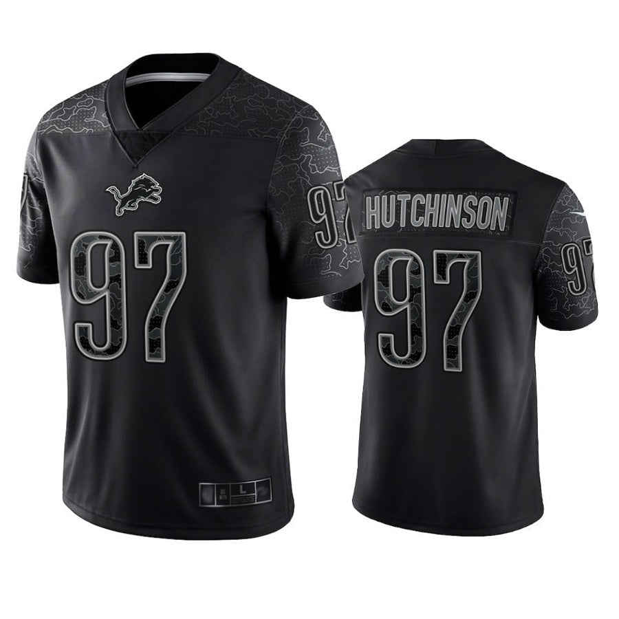 Fenge D.Lions #97 Aidan Hutchinson Player Black REFLECTIVE Limited Stitched Jerseys