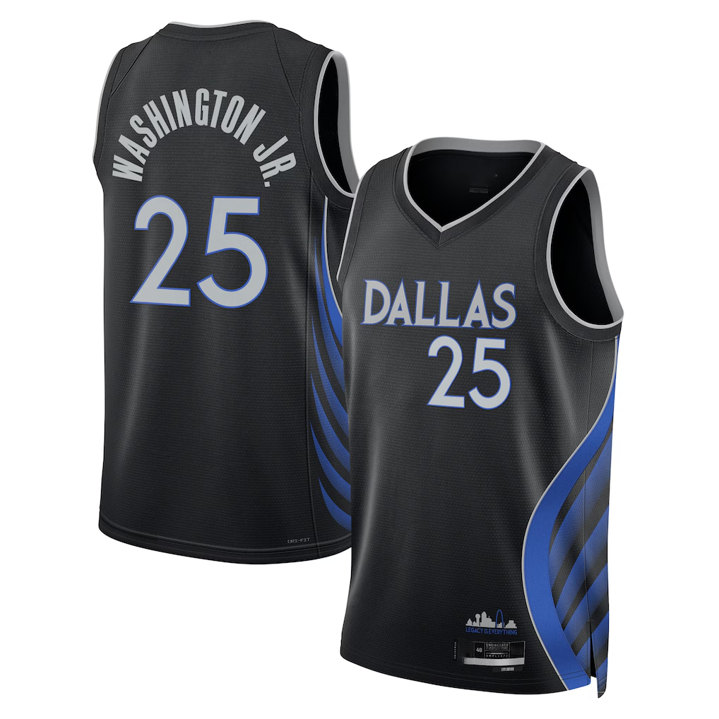 Fenge D.Mavericks #25 P.J. Washington Jr. Black 2025-2026 City Edition Swingman Stitched Jerseys