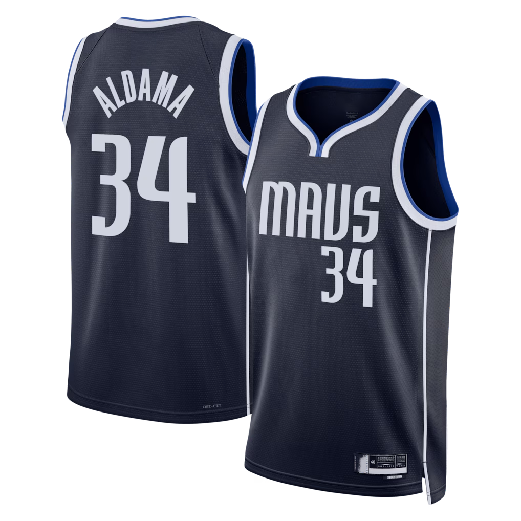 Fenge D.Mavericks #34 Santi Aldama Navy Statement Edition Swingman Stitched Jerseys