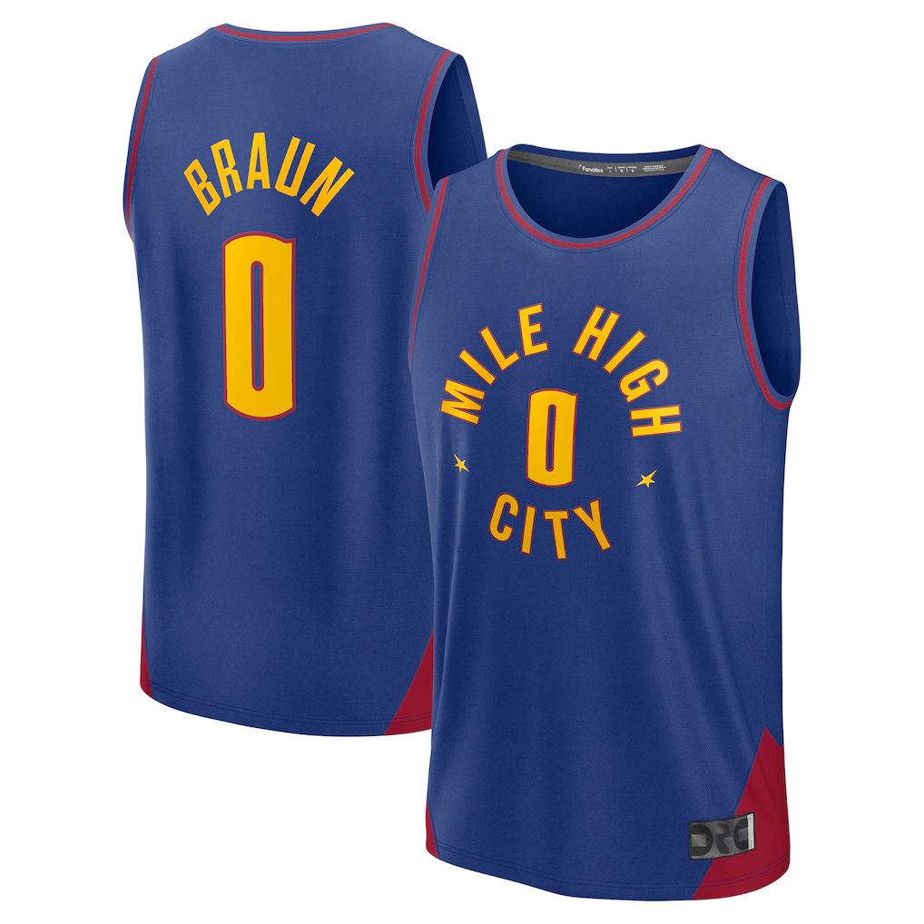 Fenge D.Nuggets #0 Christian Braun Blue Fast Break Replica Player Jerseys - Statement Edition